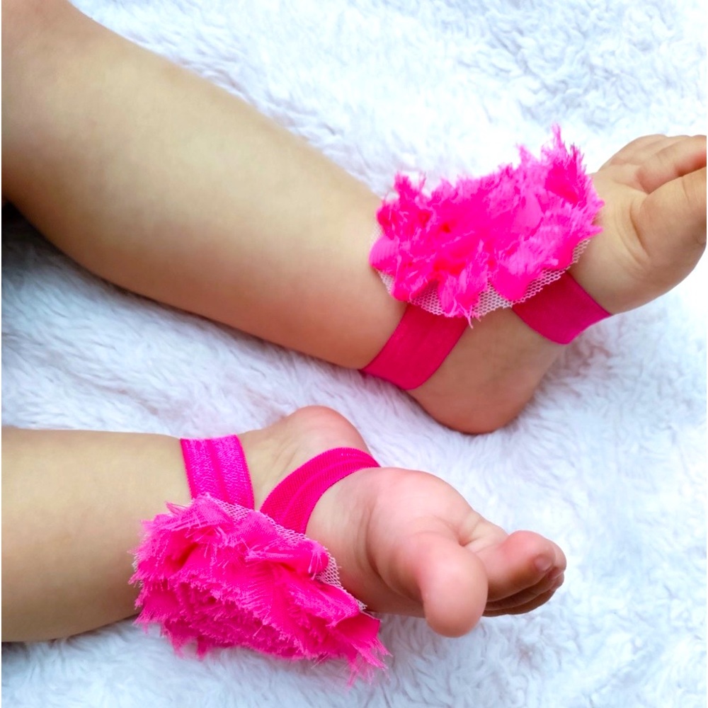 ✨NEW !!! NEWBORN FOOT WRAPS NEWBORN SANDALS PINK ROSE BABY BARBIE SHOES✨